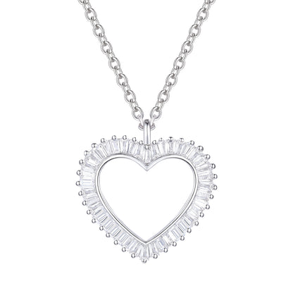 Open Heart Baguette Cut White Natural Diamond Necklace In Sterling Silver and Yellow Gold Plated 1/3 CTTW  I - I2