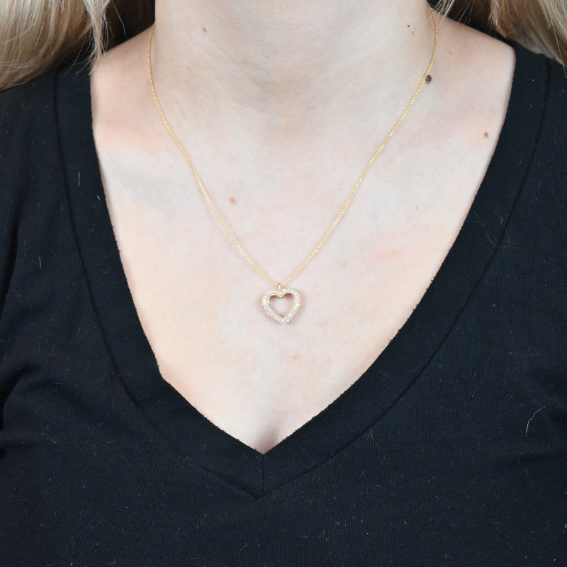 Open Heart Baguette Cut White Natural Diamond Necklace In Sterling Silver and Yellow Gold Plated 1/3 CTTW  I - I2