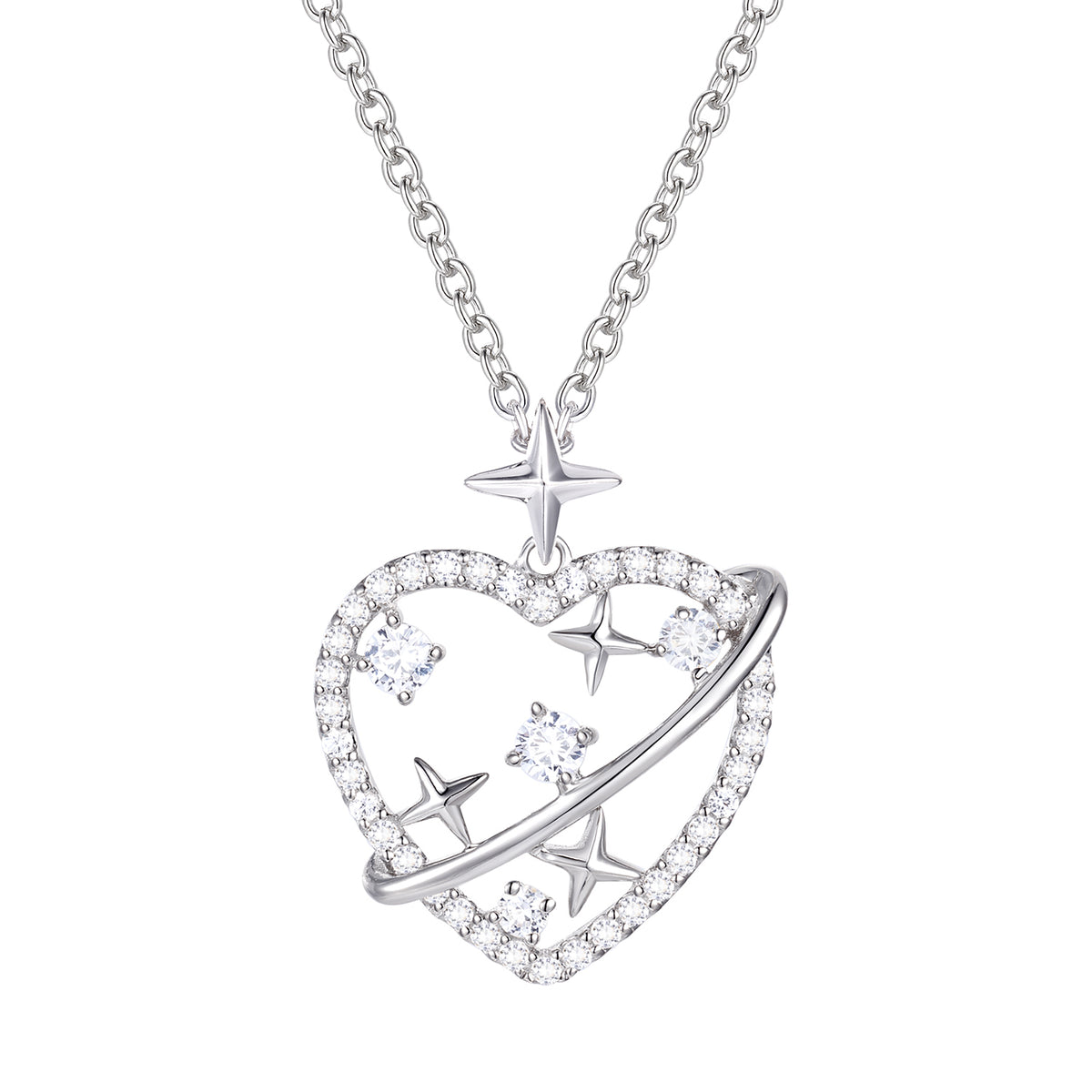 Heart Pendant Necklace Sterling Silver Love Heart Lab Grown Diamond F-G /VS1 VS2 Heart & Star Necklace 1/3 CTTW F-G / VS1 VS2