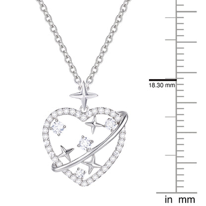 Heart Pendant Necklace Sterling Silver Love Heart Lab Grown Diamond F-G /VS1 VS2 Heart & Star Necklace 1/3 CTTW F-G / VS1 VS2