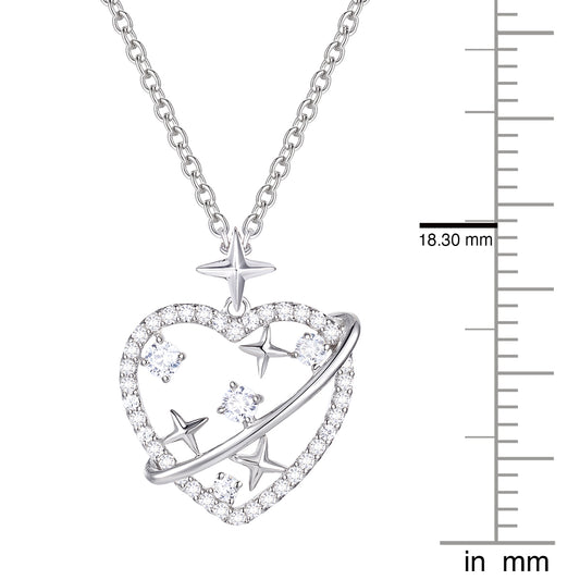 Heart Pendant Necklace Sterling Silver Love Heart Lab Grown Diamond F-G /VS1 VS2 Heart & Star Necklace 1/3 CTTW F-G / VS1 VS2
