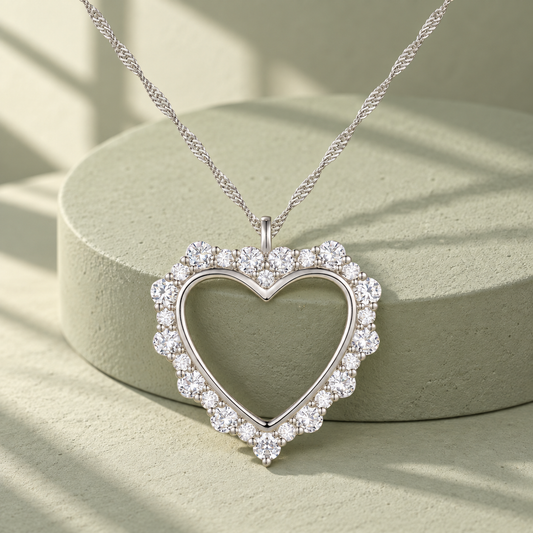 Diamond Heart Necklace 1/2 CTTW Lab grown diamonds Round 10K White Gold F - G / VS1 - VS2