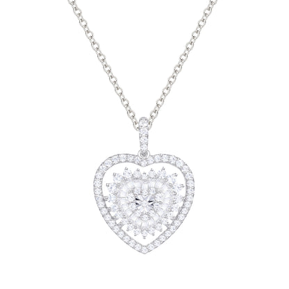 Natural Diamond Round Heart Pendant Necklace 1/2 CTTW in Sterling Silver I - I2