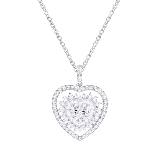 Natural Diamond Round Heart Pendant Necklace 1/2 CTTW in Sterling Silver I - I2