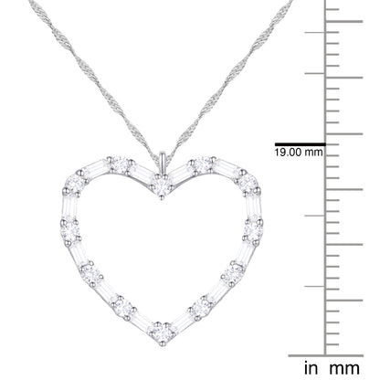 Natural Diamonds Heart Necklace, 10KT White Gold or Yellow Gold , 1/2CTTW Round and Baguette I - I2