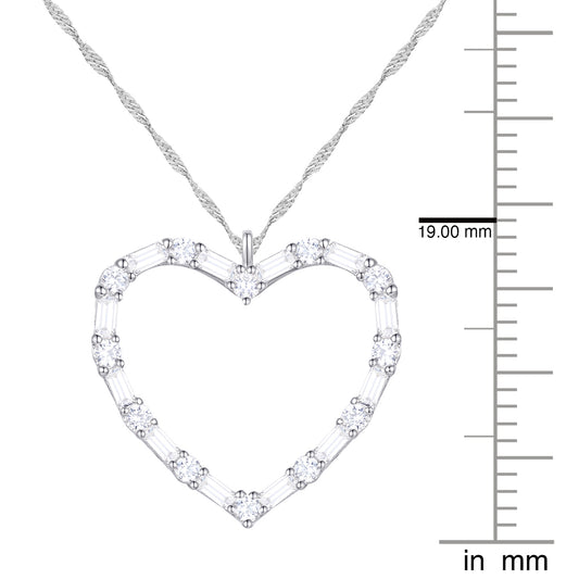 Natural Diamonds Heart Necklace, 10KT White Gold or Yellow Gold , 1/2CTTW Round and Baguette I - I2