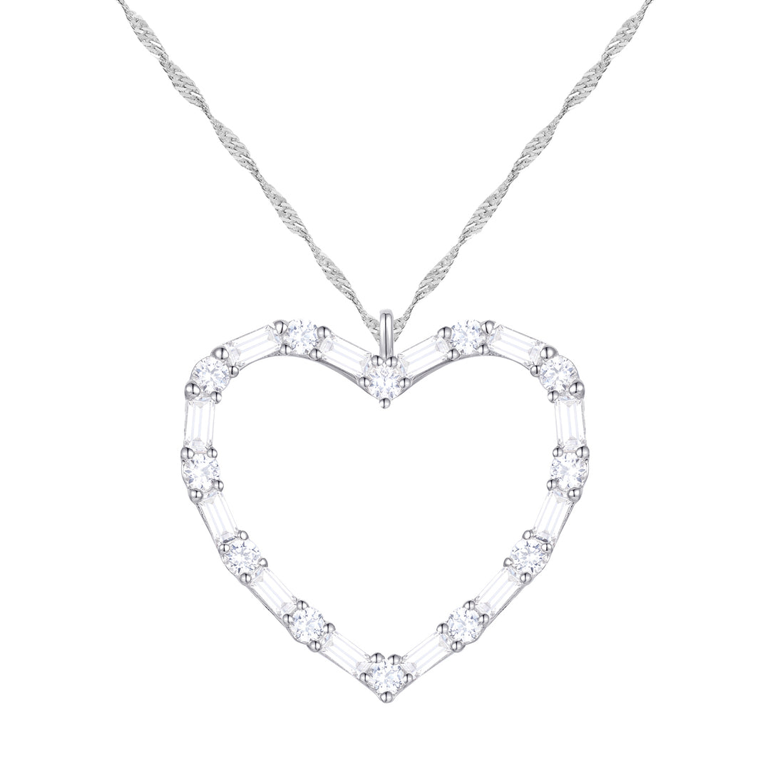 Natural Diamonds Heart Necklace, 10KT White Gold or Yellow Gold , 1/2CTTW Round and Baguette I - I2