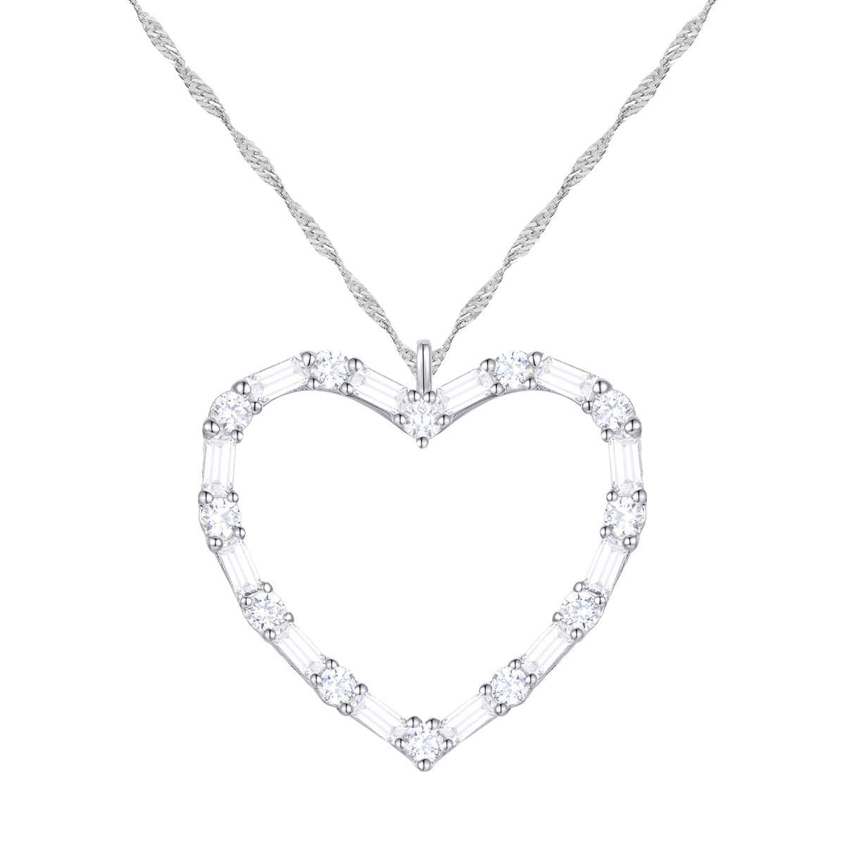 Natural Diamonds Heart Necklace, 10KT White Gold or Yellow Gold , 1/2CTTW Round and Baguette I - I2