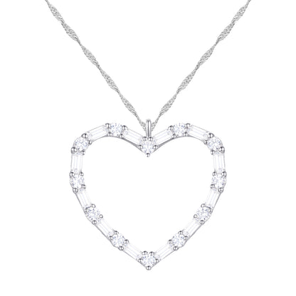 Natural Diamonds Heart Necklace, 10KT White Gold or Yellow Gold , 1/2CTTW Round and Baguette I - I2