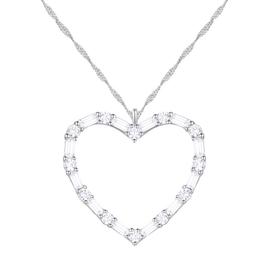 Natural Diamonds Heart Necklace, 10KT White Gold or Yellow Gold , 1/2CTTW Round and Baguette I - I2