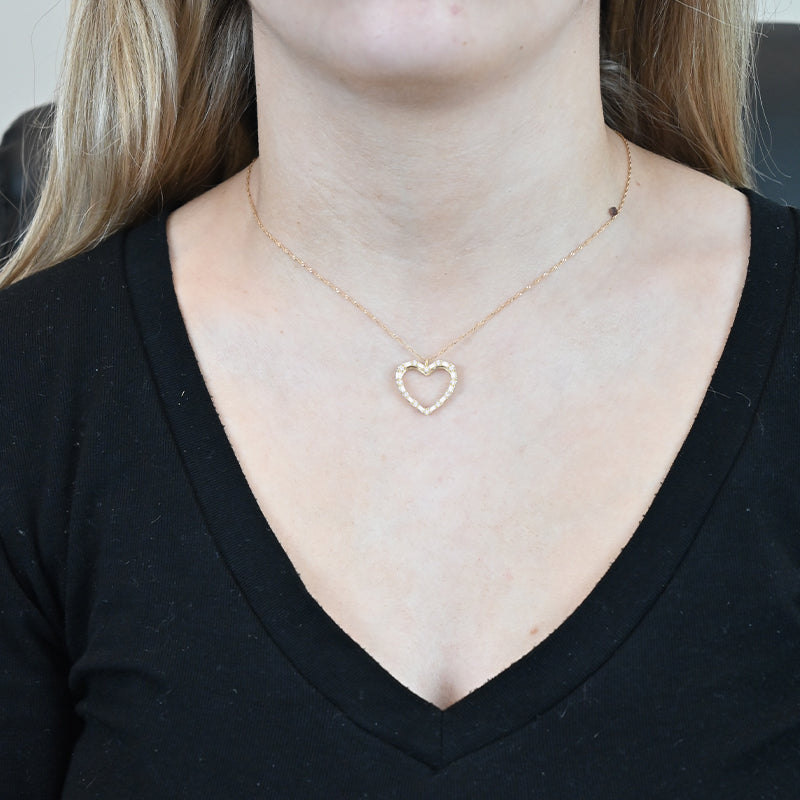 Natural Diamonds Heart Necklace, 10KT White Gold or Yellow Gold , 1/2CTTW Round and Baguette I - I2