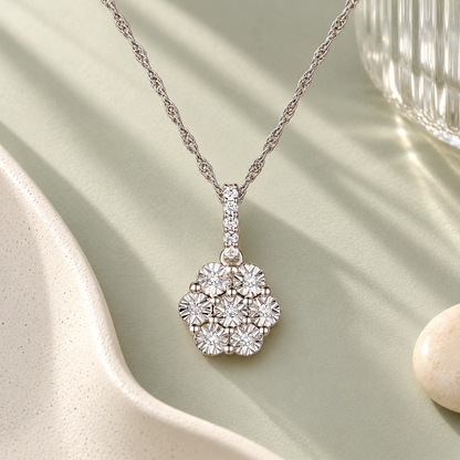 Sterling Silver 1/10 ct tw Diamond Flower Pendant with-18" Chain