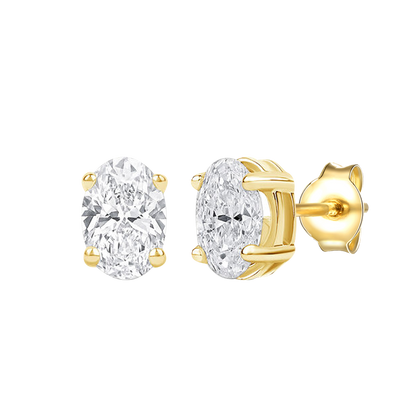14K Lab Grown Oval Solitaire Earrings F-G VS1-VS2