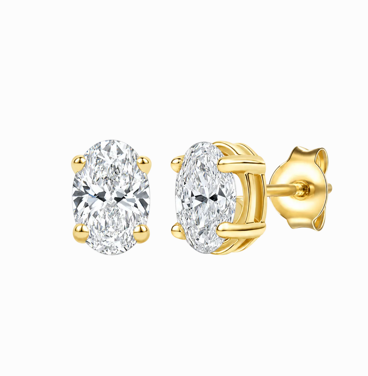 14K Lab Grown Oval Solitaire Earrings F-G VS1-VS2