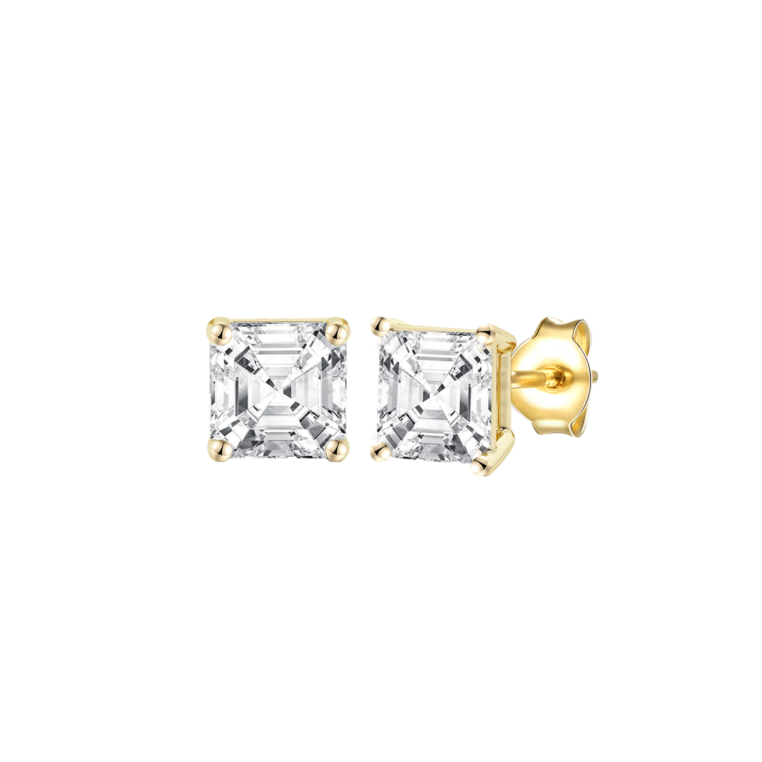 14K Lab Grown Asscher Solitaire Earrings F-G VS1-VS2