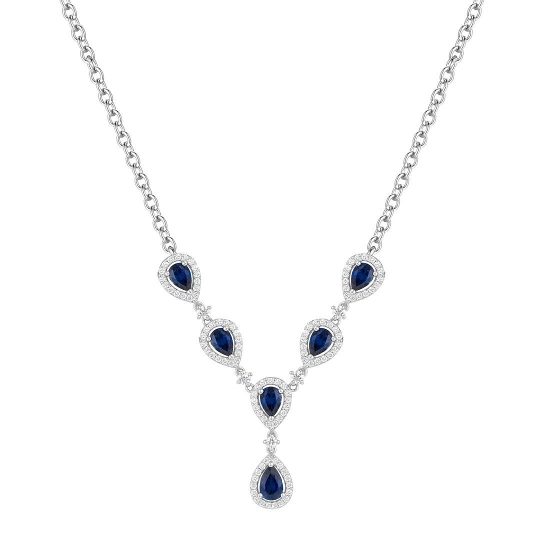 Sterling Silver Lab Created Blue & White Sapphire Gemstone 18 Inch Necklace