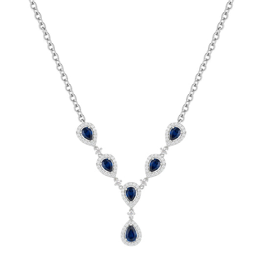 Sterling Silver Lab Created Blue & White Sapphire Gemstone 18 Inch Necklace