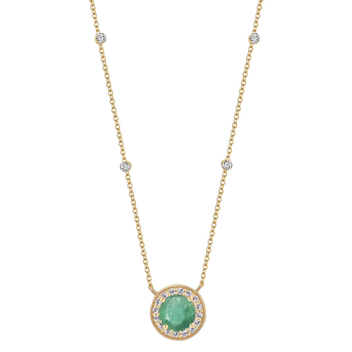 10K Genuine Gemstone & 1/10 ct tw Diamond Station Necklace 17"