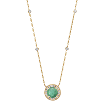 10K Genuine Gemstone & 1/10 ct tw Diamond Station Necklace 17"