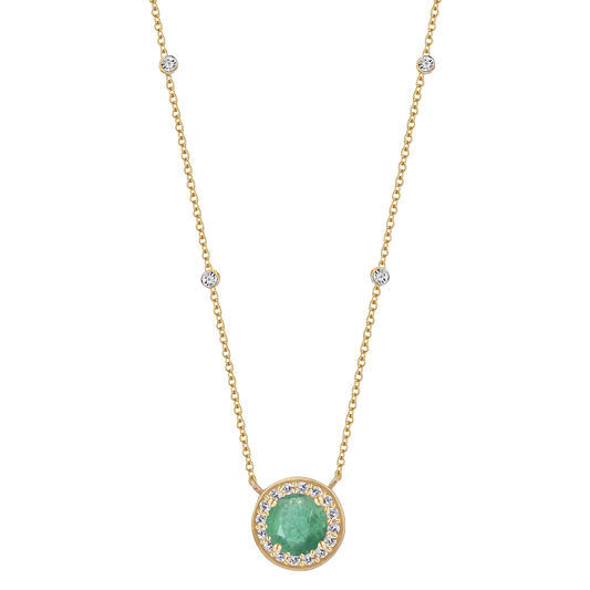 10K Genuine Gemstone & 1/10 ct tw Diamond Station Necklace 17"