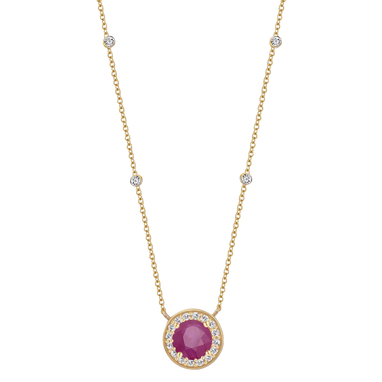 10K Genuine Gemstone & 1/10 ct tw Diamond Station Necklace 17"