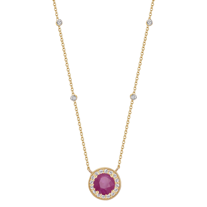 10K Genuine Gemstone & 1/10 ct tw Diamond Station Necklace 17"