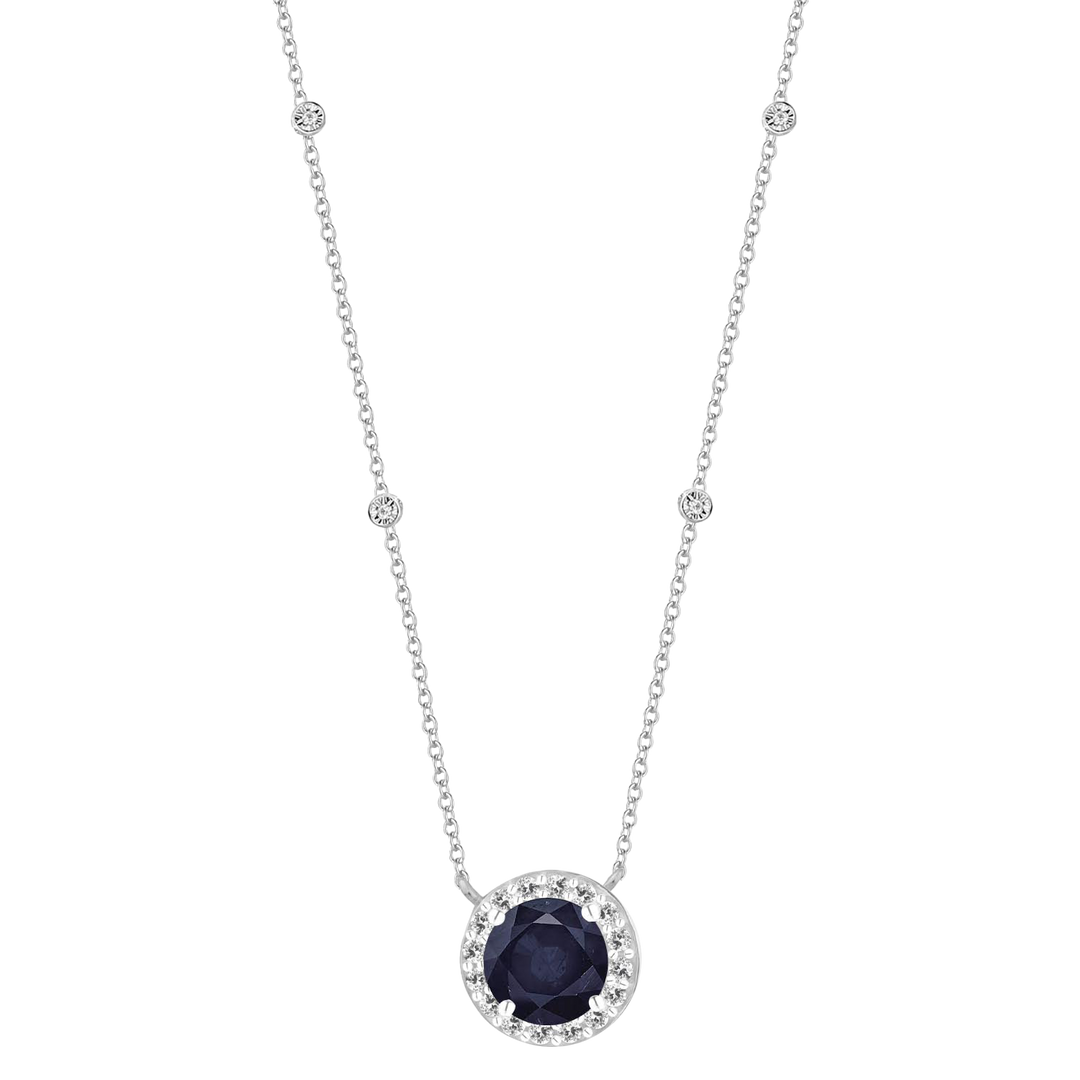 10K Genuine Gemstone & 1/10 ct tw Diamond Station Necklace 17"