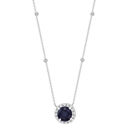 10K Genuine Gemstone & 1/10 ct tw Diamond Station Necklace 17"