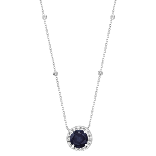 10K Genuine Gemstone & 1/10 ct tw Diamond Station Necklace 17"