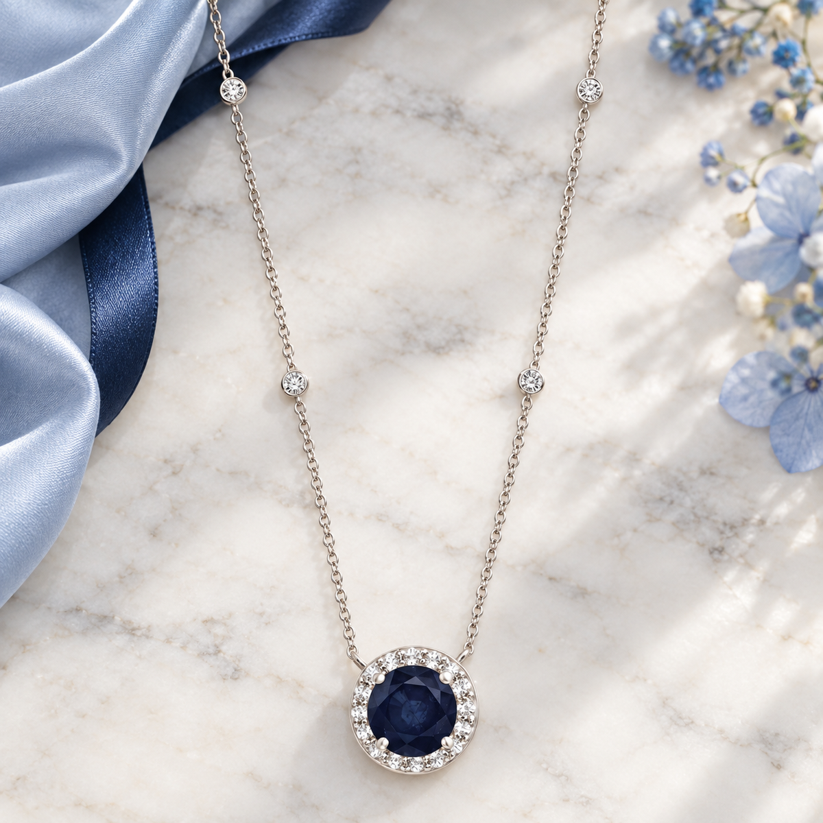 10K Genuine Gemstone & 1/10 ct tw Diamond Station Necklace 17" - view 6