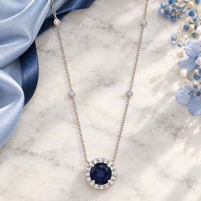 10K Genuine Gemstone & 1/10 ct tw Diamond Station Necklace 17" - view 6
