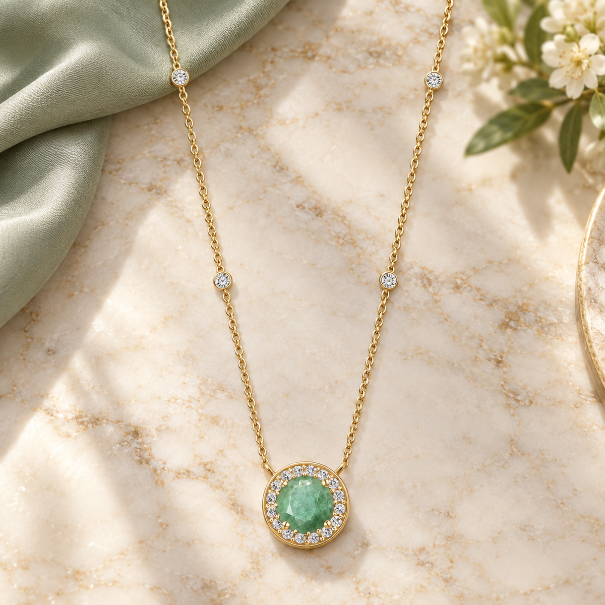 10K Genuine Gemstone & 1/10 ct tw Diamond Station Necklace 17" - view 2