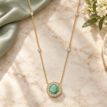 10K Genuine Gemstone & 1/10 ct tw Diamond Station Necklace 17" - view 2