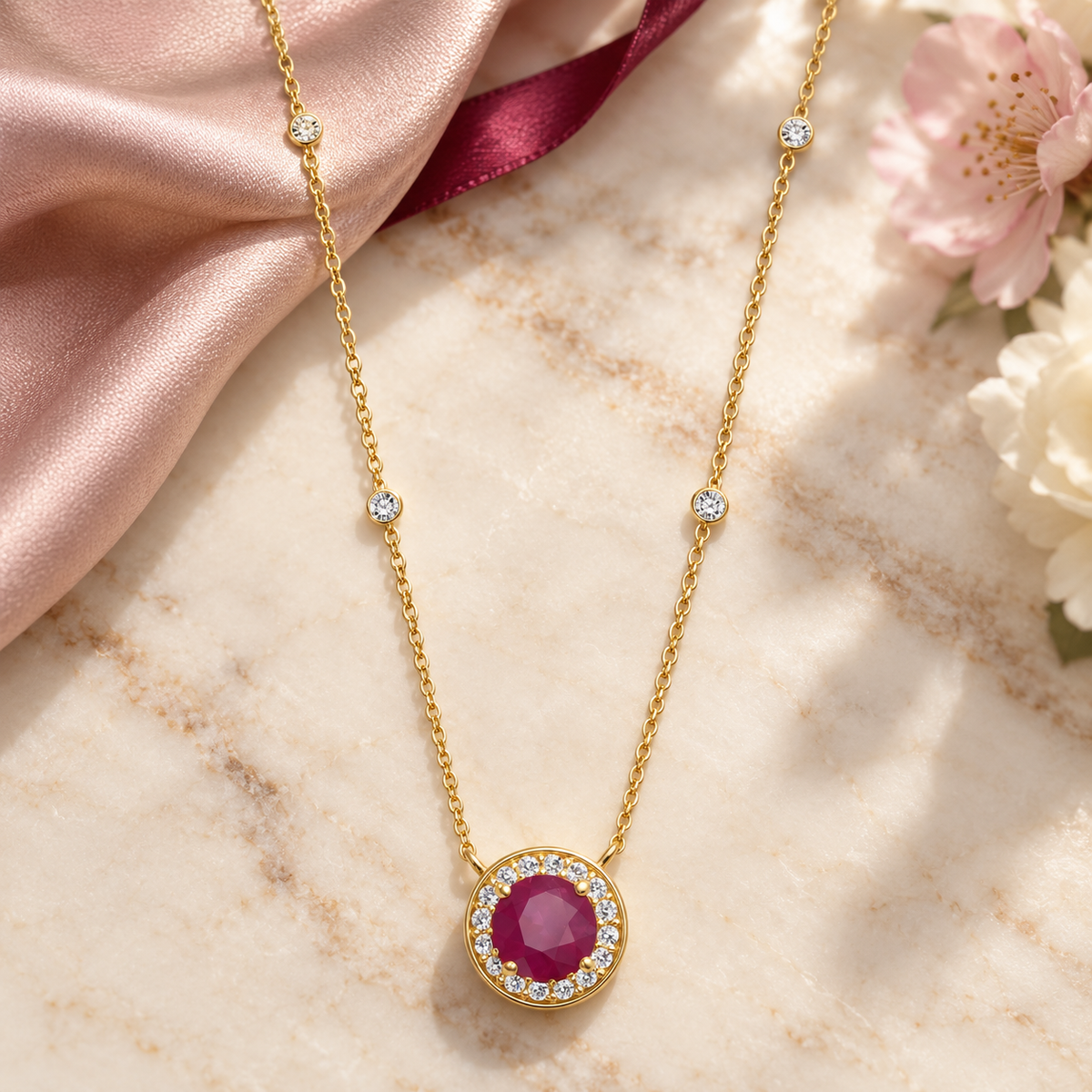 10K Genuine Gemstone & 1/10 ct tw Diamond Station Necklace 17" - view 9