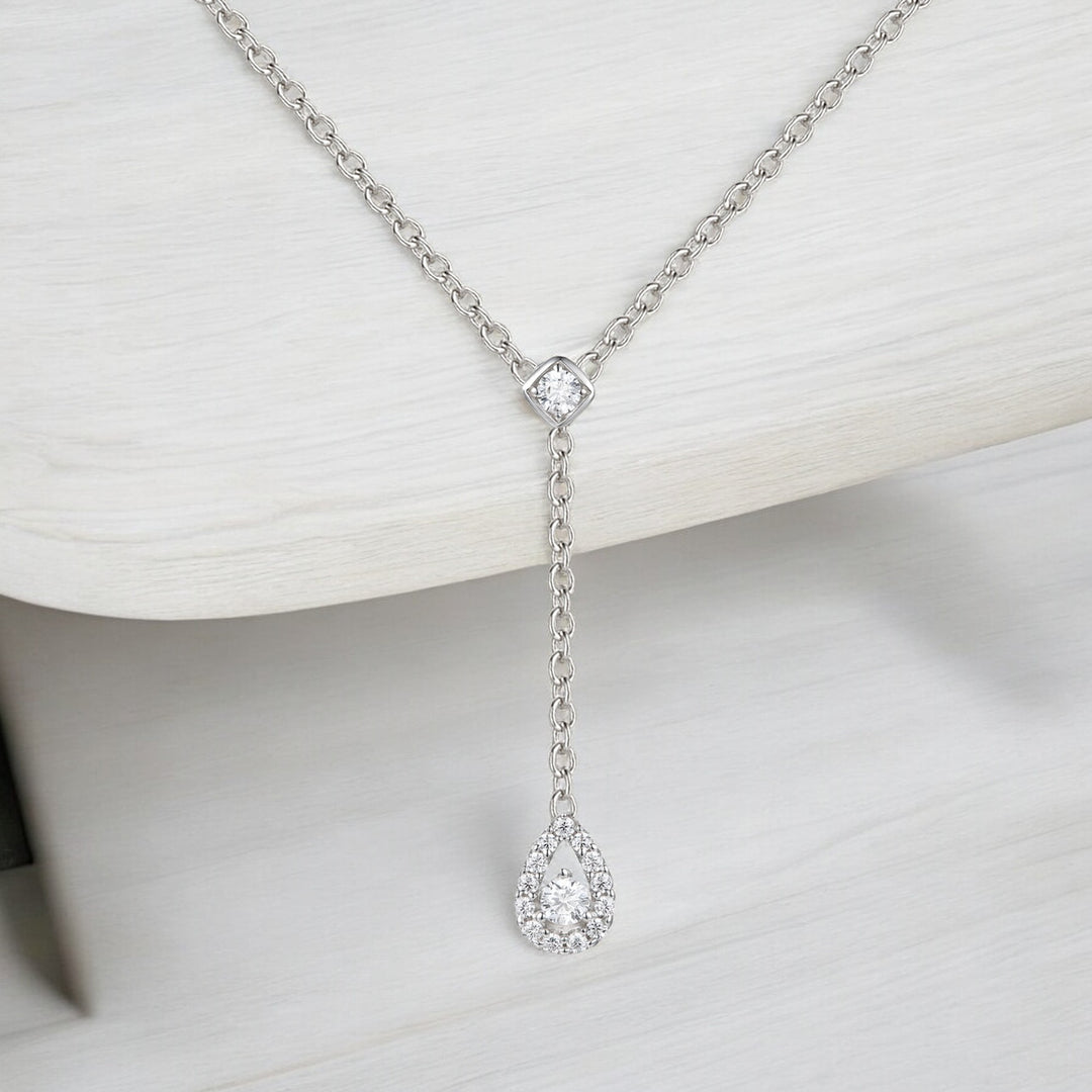 10K White Gold 1/5 ct tw Diamond Y Pear Drop Necklace 18"