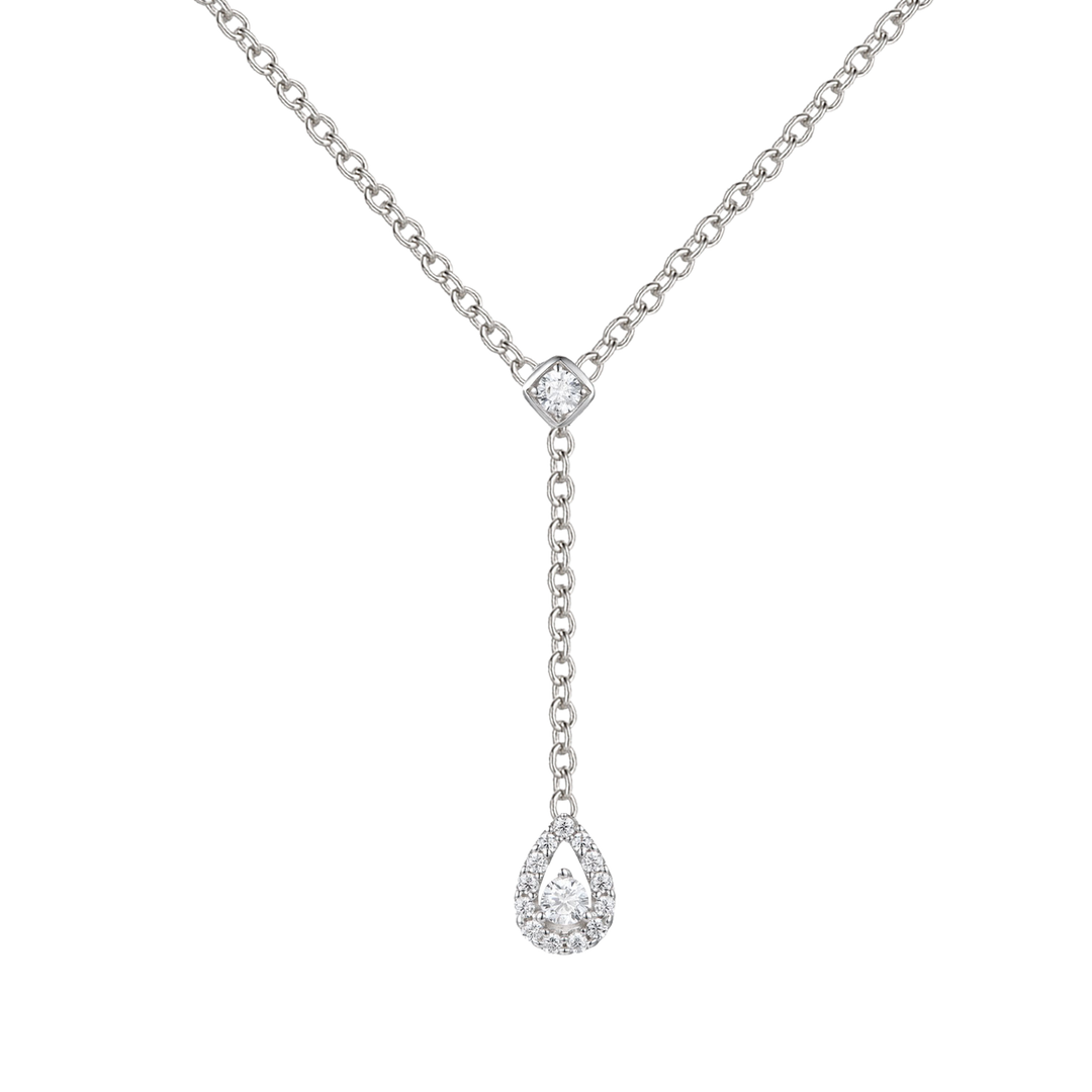 10K White Gold 1/5 ct tw Diamond Y Pear Drop Necklace 18"