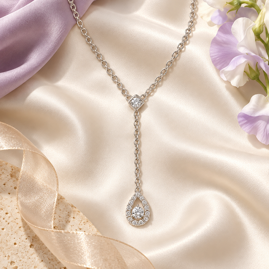 10K White Gold 1/5 ct tw Diamond Y Pear Drop Necklace 18"