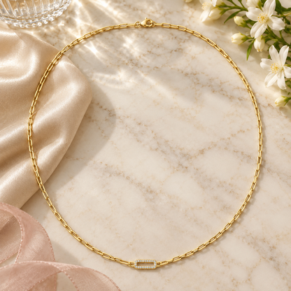 14K Yellow Gold Over Silver 1/5 ct tw Diamond Paperclip Chain Necklace 17"