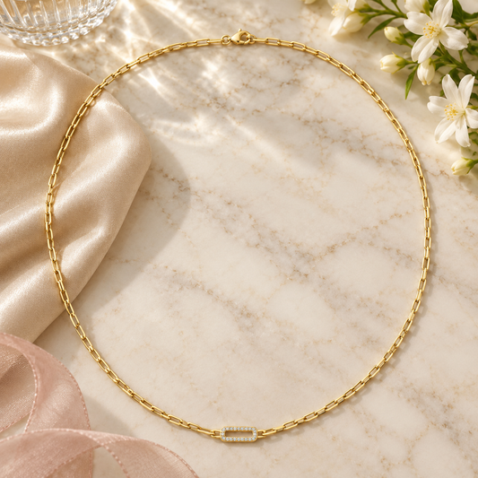 14K Yellow Gold Over Silver 1/5 ct tw Diamond Paperclip Chain Necklace 17"