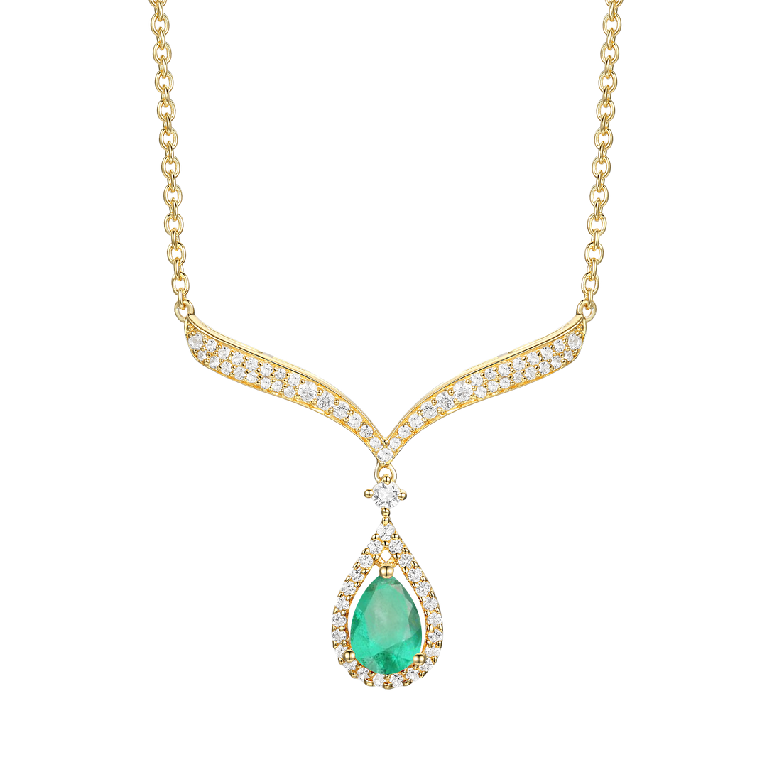 10K Genuine Emerald & 1/3 ct tw Diamond Pear Drop Necklace 18"