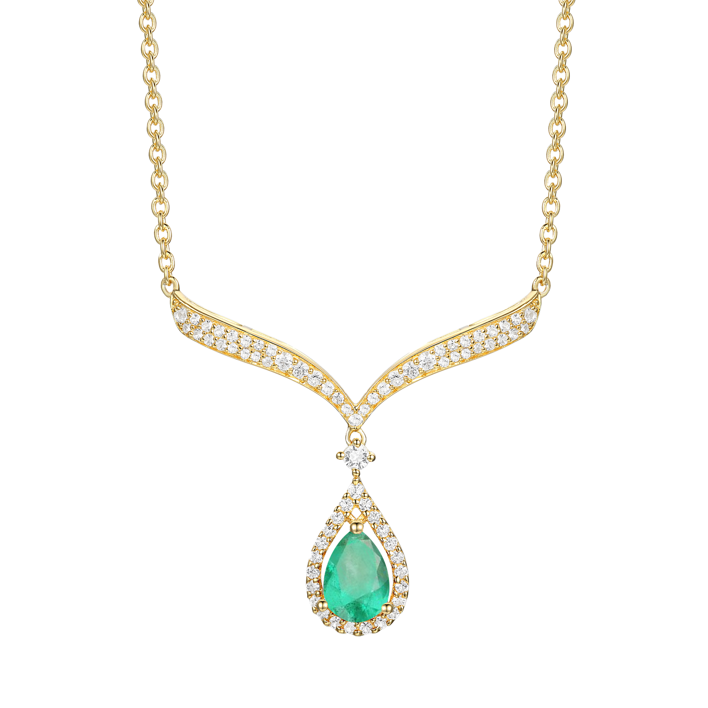 10K Genuine Emerald & 1/3 ct tw Diamond Pear Drop Necklace 18"