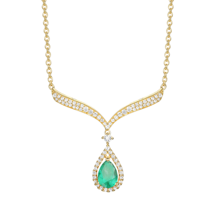 10K Genuine Emerald & 1/3 ct tw Diamond Pear Drop Necklace 18"