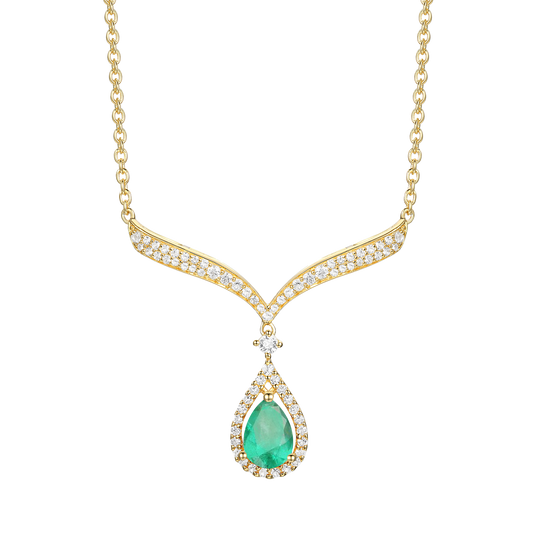 10K Genuine Emerald & 1/3 ct tw Diamond Pear Drop Necklace 18"