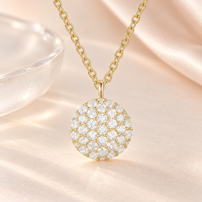 14K Yellow Gold over Sterling Silver 1/2 ct tw Diamond Round Shape Pavé Pendant with 18" Chain (I-I2)