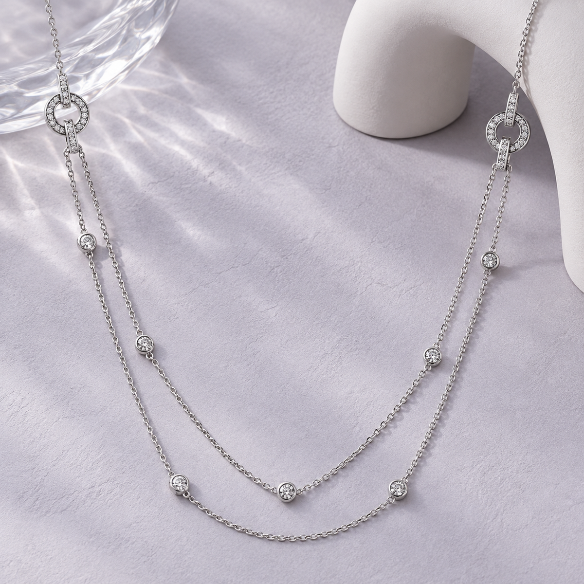 Sterling Silver 1/3 ct tw Diamond Double Row Miracle Plate Necklace 18" (I-I2)