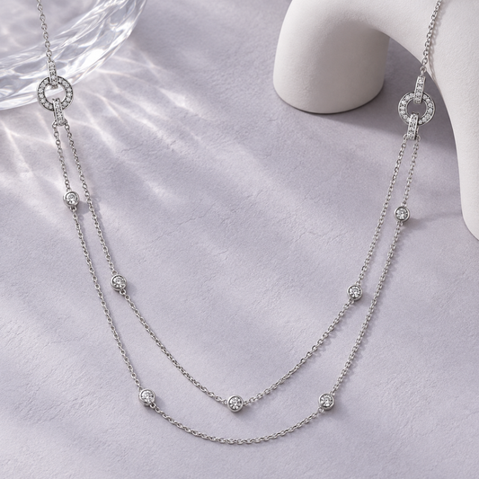 Sterling Silver 1/3 ct tw Diamond Double Row Miracle Plate Necklace 18" (I-I2)