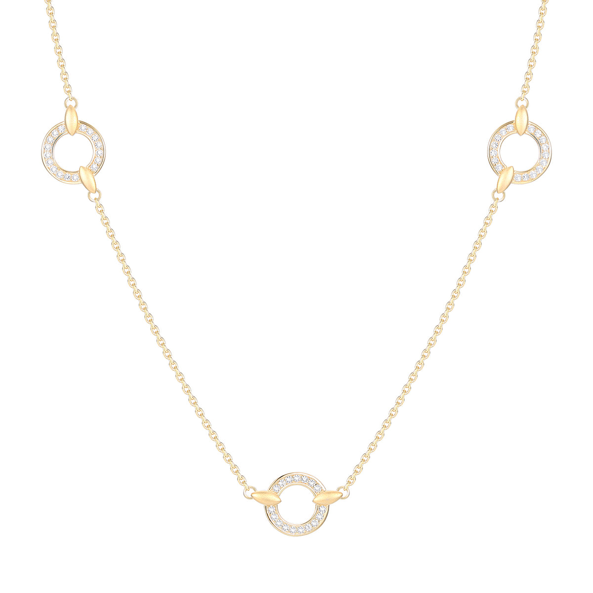 14K Yellow Gold over Sterling Silver 1/4 ct tw Diamond Circle Station Necklace 17" (I-I2)