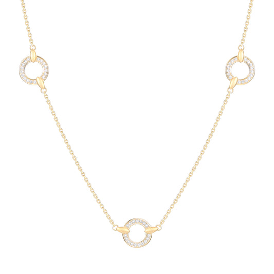14K Yellow Gold over Sterling Silver 1/4 ct tw Diamond Circle Station Necklace 17" (I-I2)