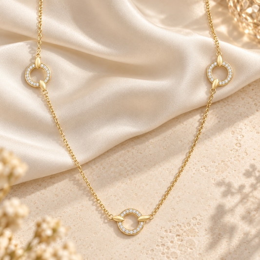 14K Yellow Gold over Sterling Silver 1/4 ct tw Diamond Circle Station Necklace 17" (I-I2)