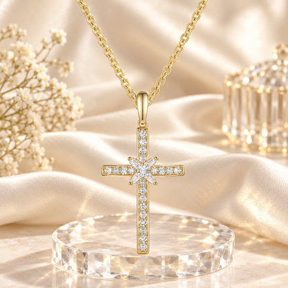 14K Yellow Gold over Sterling Silver 1/4 ct tw Diamond Cross Pendant with 18" Chain (I-I2)